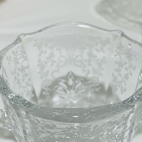 Fostoria Corsage Pattern Clear Etched Crystal Creamer Sugar Bowl & Relish Dish - Picture 12 of 13